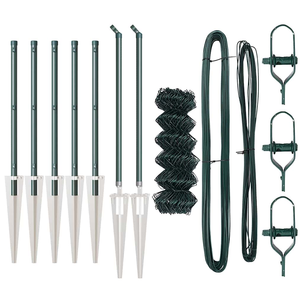 Kettengliedzaun mit Pfosten Grün 0,6 x 10 m Stahl